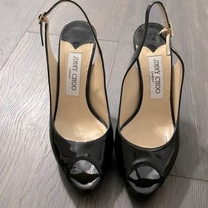 JIMMY CHOO Black Patent Leather Slingback Nova Pumps